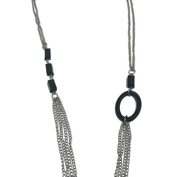 Silver colored and black long necklace - Picture 3 of 4